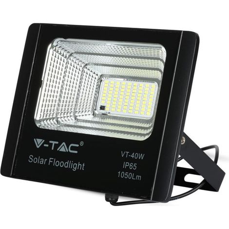 V-TAC LED Flutlicht mit Fernbedienung, 16W Solarpanel, LiFePO4, Timer, 5m Kabel, Kaltweiß, Schwarz, IP65