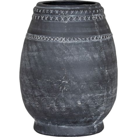 Etched Collection Vase - Ceramic - L19 x W19 x H25 cm - Black