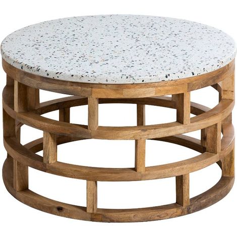 Made In Meubles – Table basse fixe en bois de manguier et terrazzo – Dimensions 45x80x80 cm – Style moderne et durable – Entretien facile (1/5)