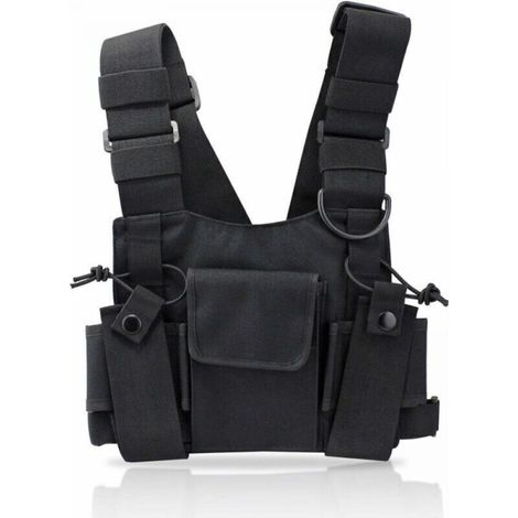 Radio Walkie Talkie Chest Pouch, Harness Bags Nylon Backpacks Holster Pack Two-Way Radios Carry Case Holder Adjustable Shoulder Strap for Police, Production Workshop