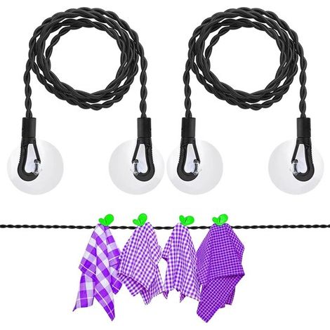 Juego de 2 tendederos - Tendedero de viaje - Sin pinzas - Con ganchos y ventosas - Negro - 1,5 m - Extensible hasta 2,5 m (1/5)
