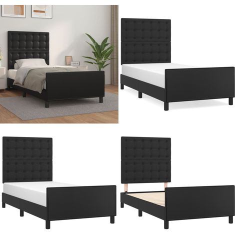Bettgestell mit Kopfteil Schwarz 90x200 cm Kunstleder - Bettrahmen - Schlafzimmermöbel - Doppelbett - Boxspringbetten - Lattenrost - Home & Living (1/5)
