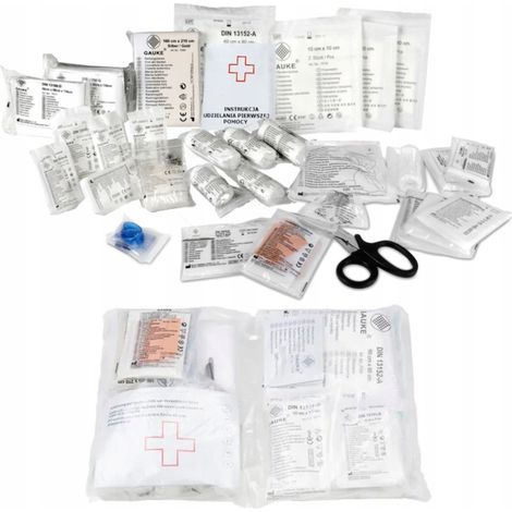 Kit di pronto soccorso conforme alla norma DIN 13157 PIÙ materiali per medicazioni sterili