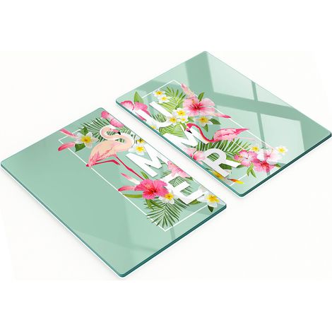 Due taglieri decorativi in vetro temperato con fenicotteri, 2x40x52 cm (1/5)