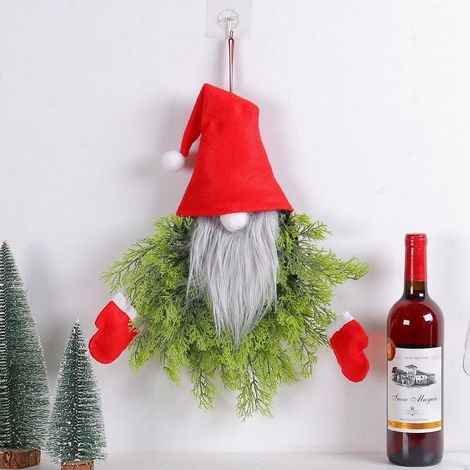 Guirlande Lumineuse De Noël - Couronne Porte Avec Bonhomme Sans Visage Et Chapeau De Père Noël - Décoration Intérieure Extérieure - 1 Pièce (1/5)