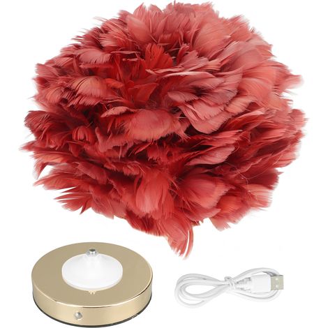 Ortviai Lampe de table en plumes d’oie – Modèle TC-8818 – 30 cm, touche tactile, réglage continu de luminosité, USB-C, rouge vin (1/5)