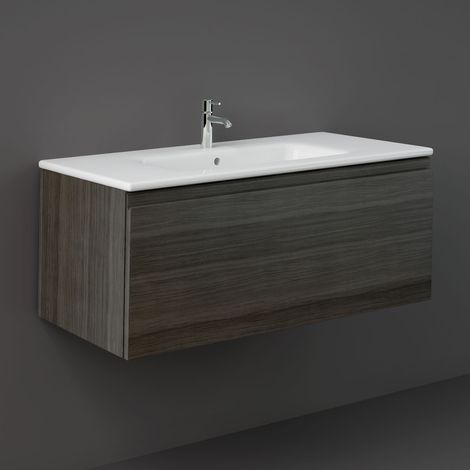 RAK Joy Uno Moka Walnut 1000mm Wall Hung Single Drawer Vanity Unit - UNOWH100MOK (1/4)