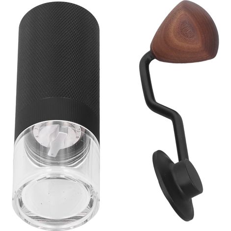 Moulin à café manuel portable broyeur à grains pour la maison en alliage d'aluminium verre et bois de pêcher noir réservoir transparent (1/5)