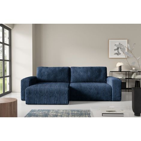 Ecksofa mit Schlaffunktion NATALIA in Stoff Tilia Dunkelblau Ottomane Links