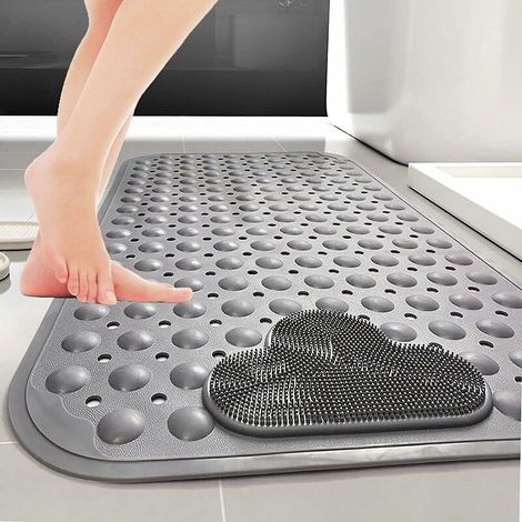 Green Mobility-Tapis de douche antidérapant 70 X 40 Cm Tapis de bain avec ventouse, idéal pour le massage des pieds Gris (1/5)