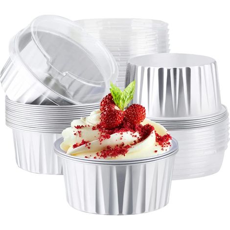 25 Ramekins en aluminium, 150ml, avec couvercles, moules à crème brûlée, cuisson four, pour fêtes et mariages (1/5)
