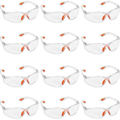 12 Pack Clear Safety Glasses - Protective Eyewear With Plastic Lens, Nose Bridge And Rubber Temple Tips For Comfort - Ppe Clear Glasses (1/5)