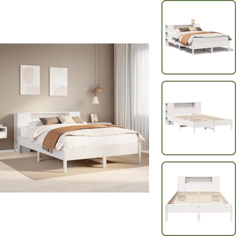 Lit bibliothèque sans matelas blanc 150x200 cm bois pin massif - Lit Bibliothèque - Lits Bibliothèque - Lit - Lit Double (1/5)