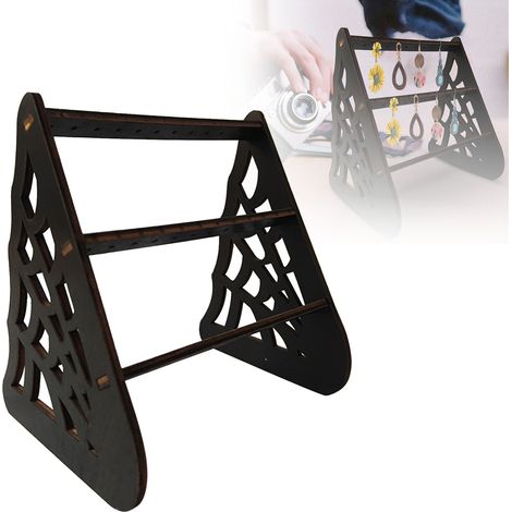 Présentoir à boucles d'oreilles en bois noir, étagère de bureau pour boucles d'oreilles, organisateur de bijoux, présentoir à bijoux et étagère de rangement pour bijoux (1/5)