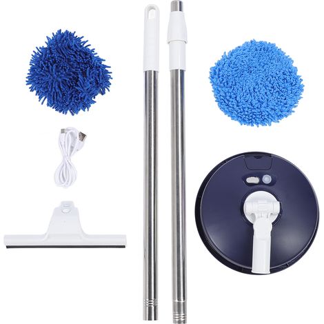 Brosse de lavage électrique rotative sans fil télescopique poignée extensible 134cm têtes douces bleu pour voiture et sol (1/5)