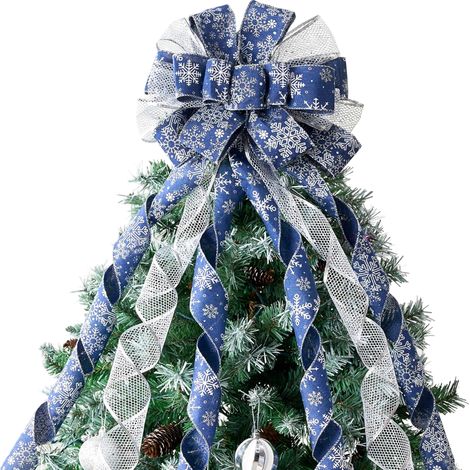 Fiocco Albero Natale Glitterato 45 pollici Blu Argento (1/5)