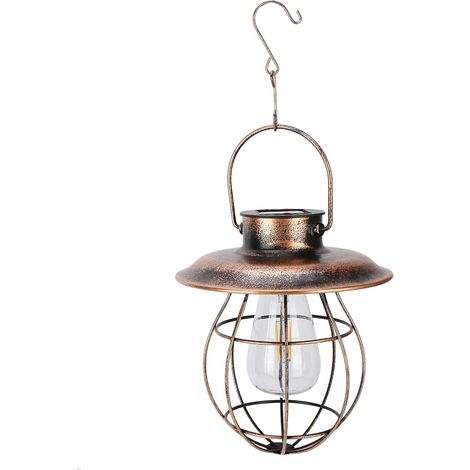 Lanterne solaire suspendue étanche, style vintage, à détection automatique, en métal, idéale pour l'éclairage de jardin, pelouse, terrasse, porche ou clôture. (1/5)