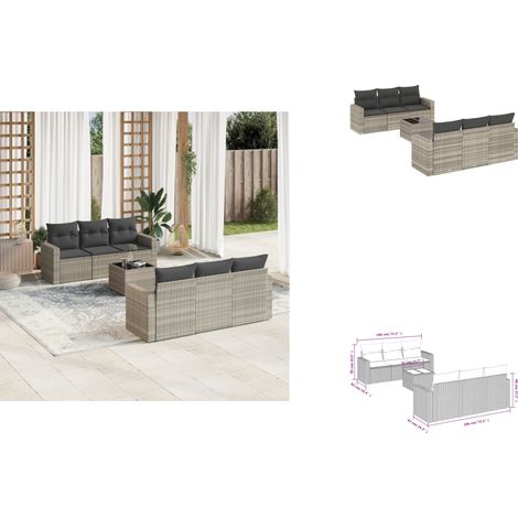 7-tlg. Garten-Sofagarnitur mit Kissen Hellgrau Poly Rattan - Gartensorte - Esszimmergarnitur - Lounge Set - Outdoor Möbel - Gartenmöbelset (1/3)
