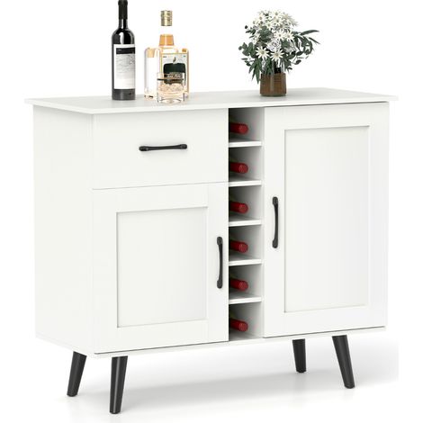 Credenza buffet con cubi per vino da 6 bottiglie, Armadio da bar moderno con cassetto per cucina e soggiorno Bianco (1/4)