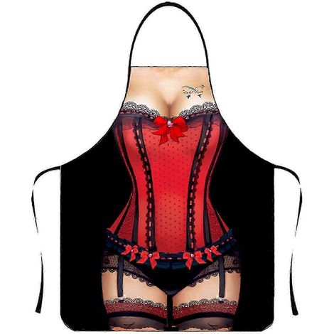 Lustige Schürze mit muskulösem Mann-Motiv, ärmellos, wasserdicht, aus Polyester, ideal für Küche und Haushalt.-1 (1/5)