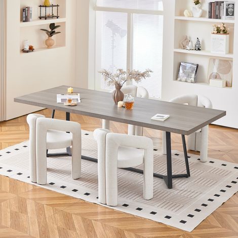 Lot de 4 chaises de salle à manger avec accoudoirs en chenille beige HAVRYA (1/5)