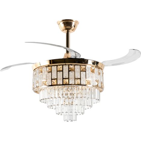 Ventilador de techo LED glamuroso base de metal pantalla de vidrio temporizador 3 modos de temperatura ajuste de intensidad con mando a distancia dorado Alapaha (1/5)