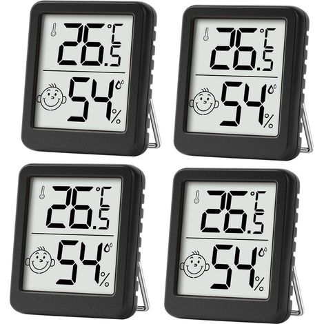 Mini thermomètre-hygromètre LCD (lot de 4) pour l'intérieur, idéal pour les chambres d'enfants, de personnes âgées, etc. Noir (1/5)