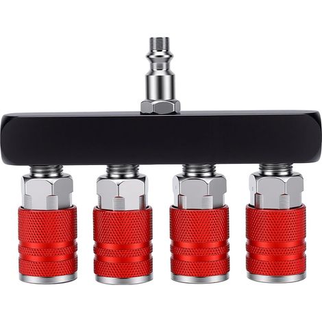 4-Wege-Druckluftanschluss, 1/4-Zoll-NPT-Gewinde, 150 PSI, Rot (1/5)