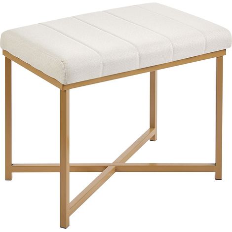 Banc rembourré coloris beige et structure en acier doré - Longueur 58 x Profondeur 38 x Hauteur 47 cm (1/5)