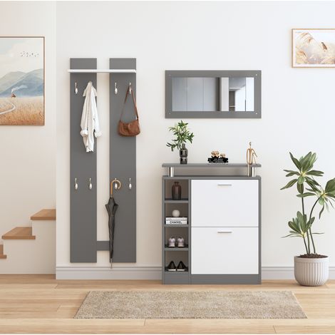 Meuble chaussures avec miroir et panneaux muraux OKMYHOME (1/5)