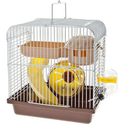 22 x 16 x 24 cm: Gabbia in acciaio e plastica completa di accessori con tetto rettangolare per criceti