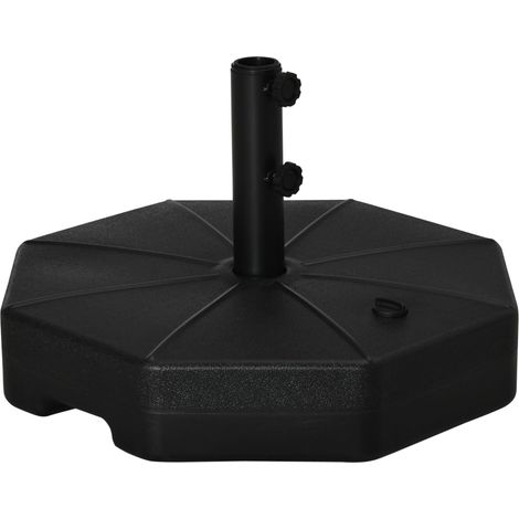 Pied de parasol octogonal lestable à l'eau (28 kg) ou au sable (40 kg), compatible avec les mâts de 38 et 48 mm, pour jarden et terrasse, Ø60 x 36 cm, noir.
