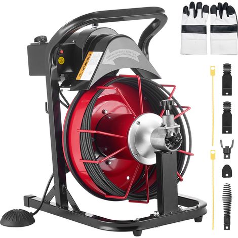 VEVOR Macchina per la Pulizia degli Scarichi 15 m x 8 mm, Trivella per Fognatura ad Alimentazione Automatica con 4 Lame e Interruttore a Pedale ad Aria Compressa per Tubi da 50 mm a 100 mm (1/5)