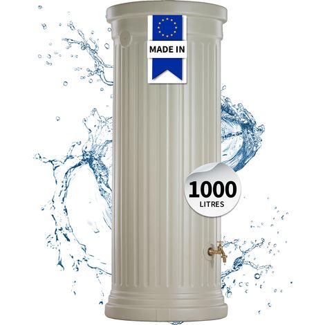 Garantia – Réservoir colonne romaine 1000L sable – Collecteur d'eau de pluie en plastique recyclé – Résistant aux intempéries et UV – Ouverture 18 cm