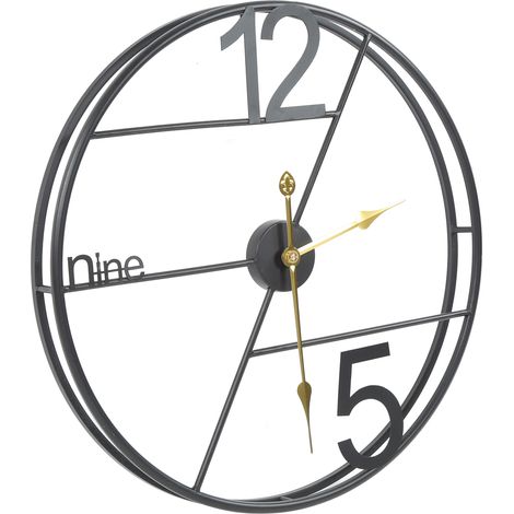 Horloge Murale Moderne Noire Peinte Élégante Engrenages Rotatifs Piles Fer Décoratif Café Design Industriel (1/5)