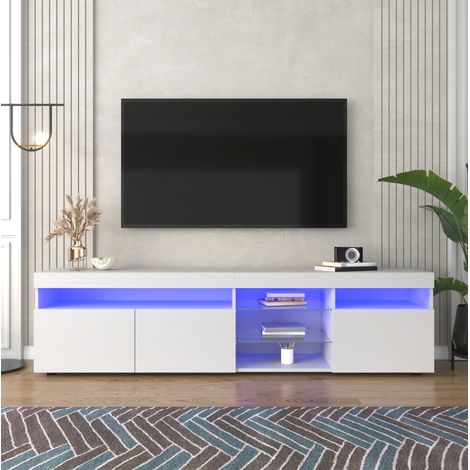 Mobile TV 180x35x48 cm in MDF bianco, LED variabile, con spazio contenitivo FloraGrace (1/5)