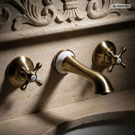 Robinet de lavabo et baignoire PaulGurkes Antique 3 trous Retro Bronze Laiton (1/5)