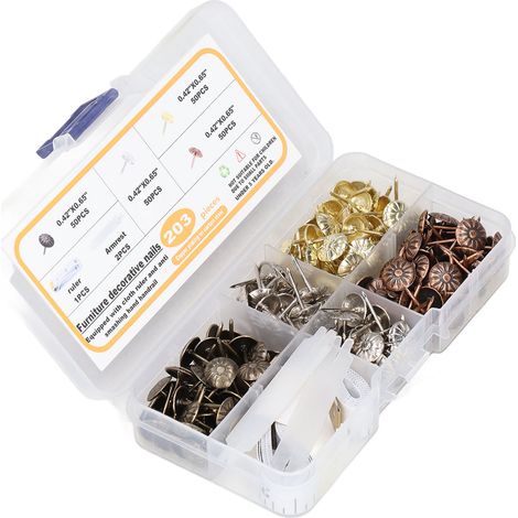 200 Stück dekorative Innennagelstifte aus Kohlenstoffstahl für Möbel mit Stofflineal und Armlehnenmuster mit Chrysanthemenmotiv (1/5)