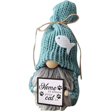 Gnomo de jardín escandinavo Tomte, hecho de fieltro de lana azul y blanco, figura de 23 cm de altura para proteger la estufa: perfecto como decoración de mesa navideña. (1/5)