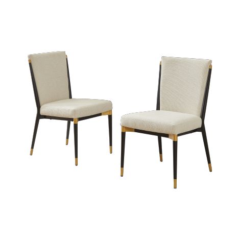 Chaises de salle à manger modernes (Lot de 2) — Chaises minimalistes de style nordique avec pieds noirs et dorés et coussins en tissu crème (Adaptées aux tables de salle à manger)
