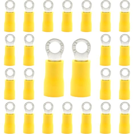 Lot de 50 connecteurs de câble 4 à 6 mm² - Diamètre du trou M4 - Connecteur de dérivation - Pour cosses à sertir électrique - En PVC (jaune/DPRY4) (1/5)
