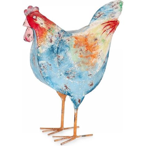 Bizzotto decorazione gallina Nuna in metallo multicolor blu h 48,5 cm
