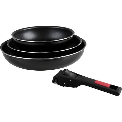 Sitram 712379 Set 3 Padelle Agile diam. 20, 24 e 28 cm in alluminio con rivestimento antiaderente nero senza PFOA - manico rimovibile a clip - tutte le fonti di calore compresa induzione (1/5)
