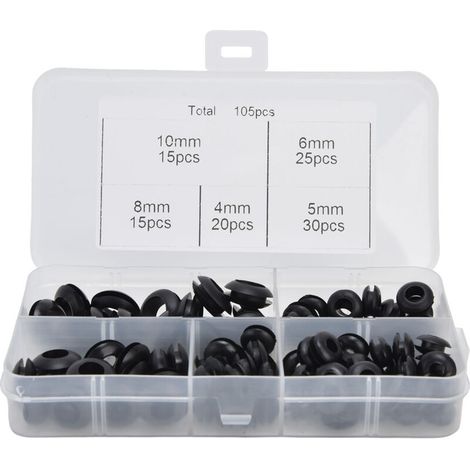Kit de 105 œillets assortis, joints d'étanchéité électriques en caoutchouc, bagues de protection pour câblage et plomberie. (1/5)