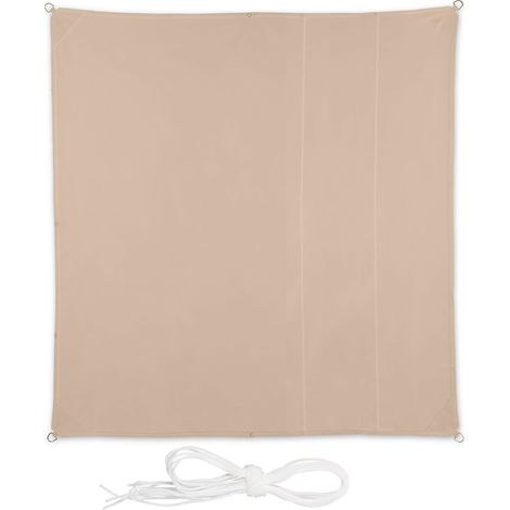 Relaxdays Sonnensegel, 2,5 x 2,5 m, wasserabweisend, Polyester, Spannseile, Segeltuch quadratisch, Garten, Balkon, beige