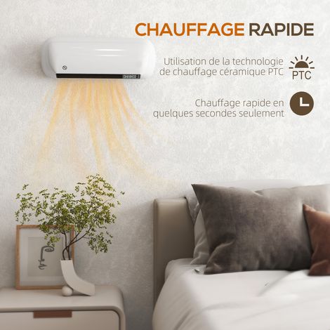Radiateur mural céramique 2000W - Blanc 50x19x14cm avec télécommande, thermostat programmable et détection fenêtre ouverte pour chauffage rapide (1/5)