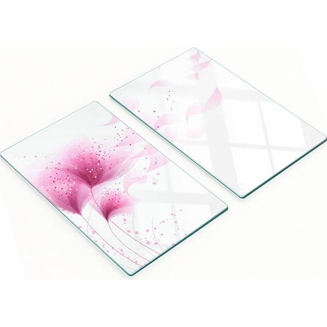 Tablas decorativas de cristal para cortar y servir con dise帽o de flor rosa, 2x30x52 cm.