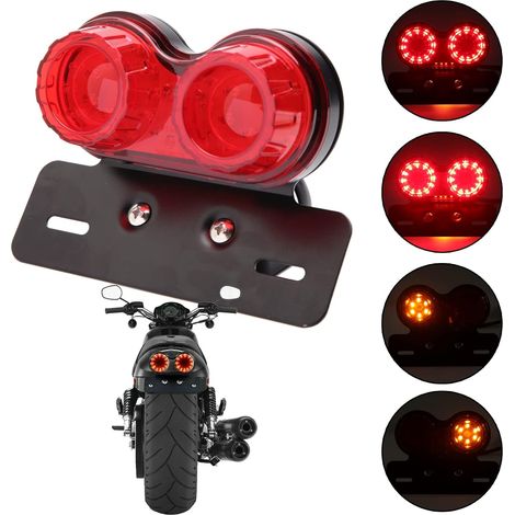 Feu Arrière Moto LED Clignotant Lumière, Homologue Feux Stop pour Moto, Feux de Support de Plaque D'immatriculation de Frein pour Street Bike Cruiser Chopper Bobber Scooter Custom (1/5)