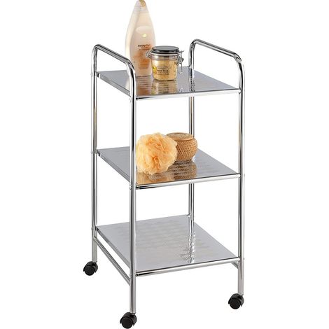 WENKO Carrello Sando con ruote, scaffale con 3 ripiani per la conservazione, in metallo, 32x71x36,5 cm, argento brillante (1/5)