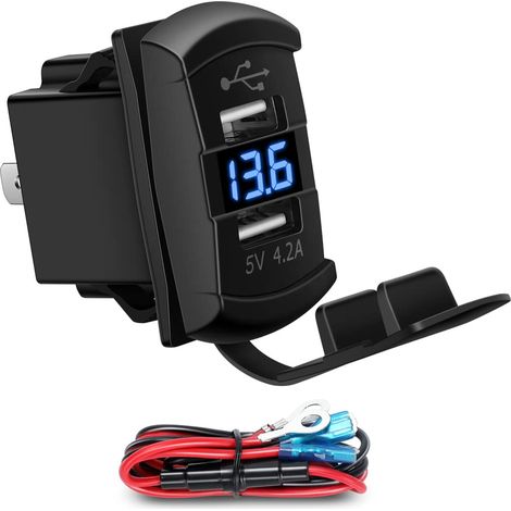 4.2A USB Rocker Switch Dual USB Charger Socket avec couverture imperméable bleu a mené le voltmètre pour le panneau de commutateur marin de type Rocker sur les véhicules Rv marins